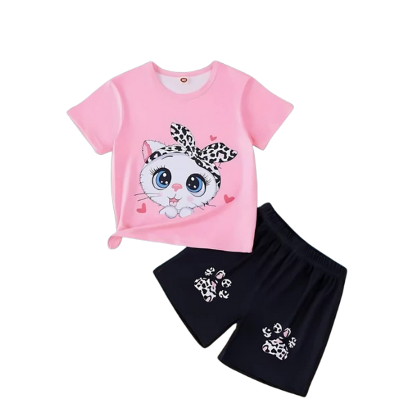 Baby & Kids 2pcs Kitty Printed T-shirt Set (3mths-6yrs)