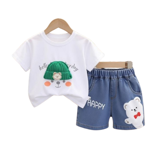 Kids' Urban Streetwear 2-Piece Set Matching Denim Shorts (1yrs -6yrs)