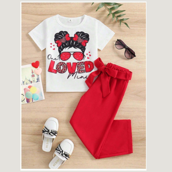 Girls “Loved Mini” Stylish Top & Pant Set (2yrs-12yrs)