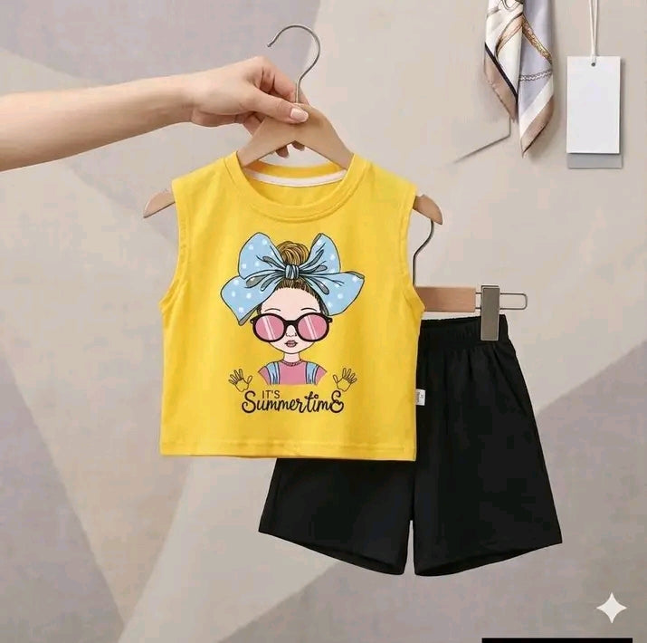 Baby & Kids  Printed Sleeveless T-shirt & Pant Set(3mths-6yrs)