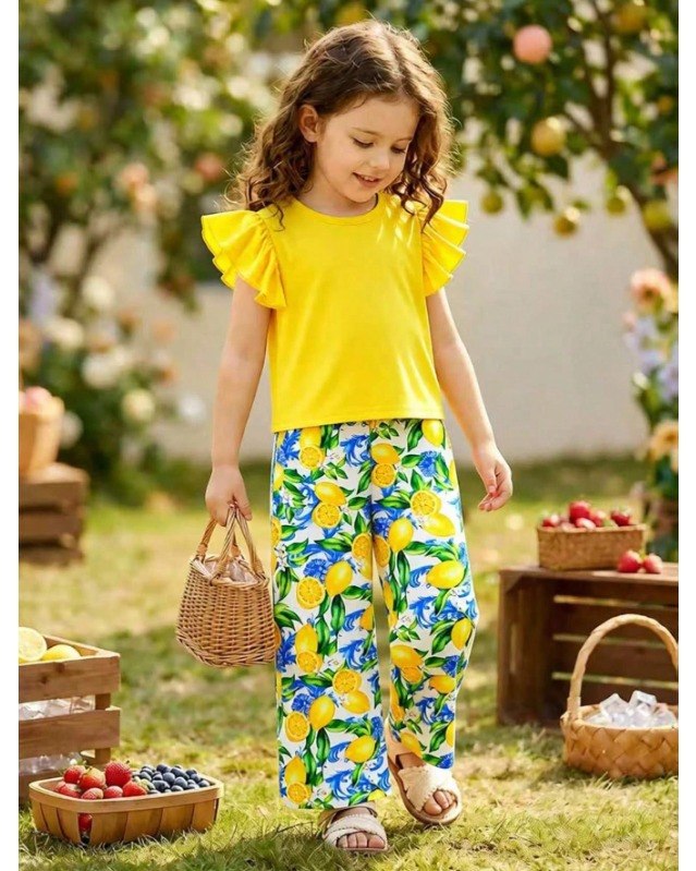Girls Premium Short Sleeve Top & Printed Wide Leg Pant Set 🌼 (2yrs -12yrs)