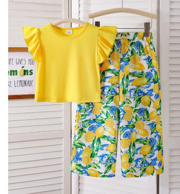 Girls Premium Short Sleeve Top & Printed Wide Leg Pant Set 🌼 (2yrs -12yrs)