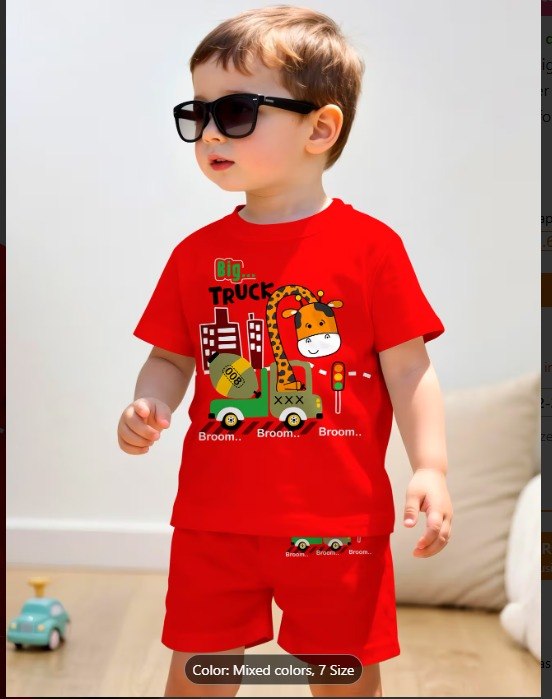 Toddler Boys' "Big Truck" Giraffe Adventure T-Shirt & Shorts Set(3mths-7yrs)
