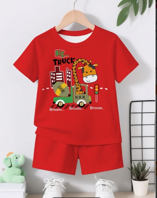 Toddler Boys' "Big Truck" Giraffe Adventure T-Shirt & Shorts Set(3mths-7yrs)