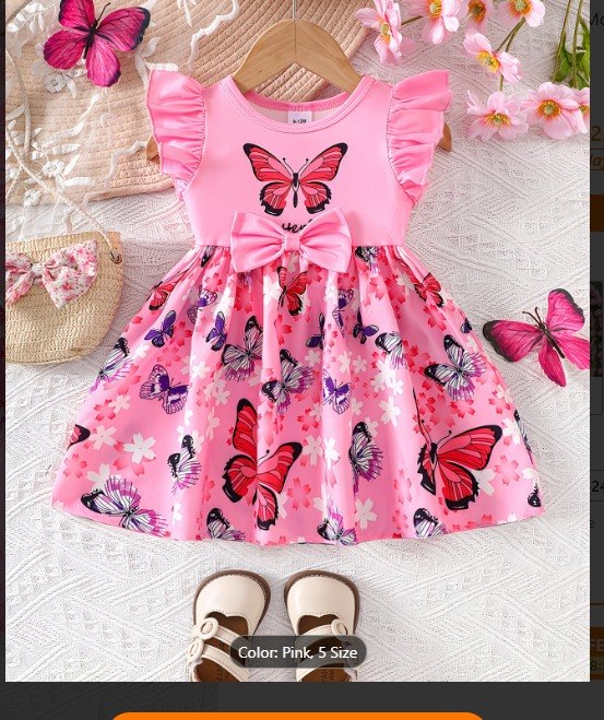 Baby Girls’ Enchanted Butterfly Flutter Sleeve Party Dress(2yrs-8yrs)