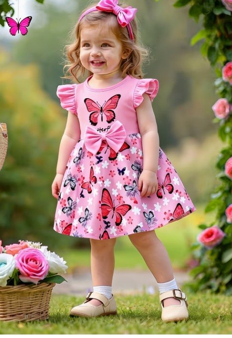 Baby Girls’ Enchanted Butterfly Flutter Sleeve Party Dress(2yrs-8yrs)