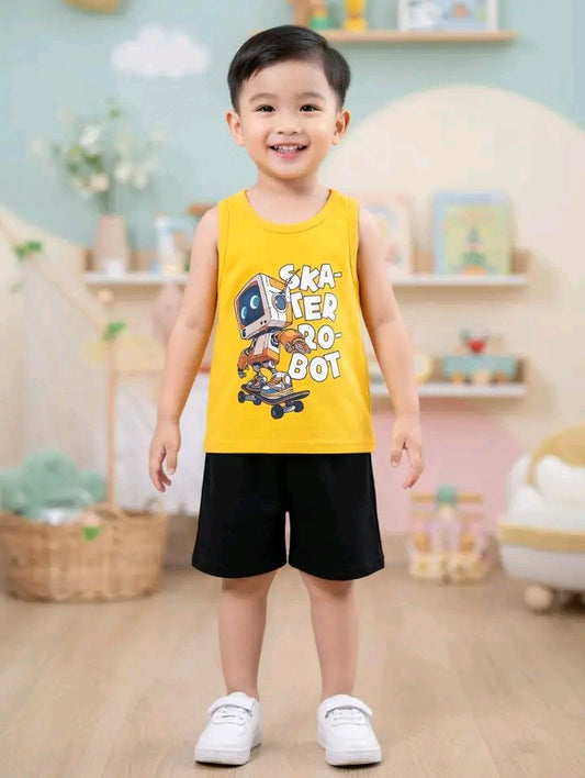 Baby & Kids  Printed Sleeveless T-shirt & Pant Set(3mths-6yrs)