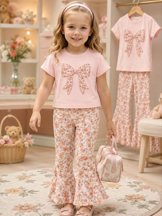 Pink Bow Top &amp; Flared Pant Set (3yrs-12yrs)