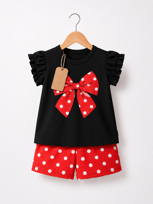 Girls’ Cute Bow Print T-Shirt & Shorts Set (3mths-6yrs)