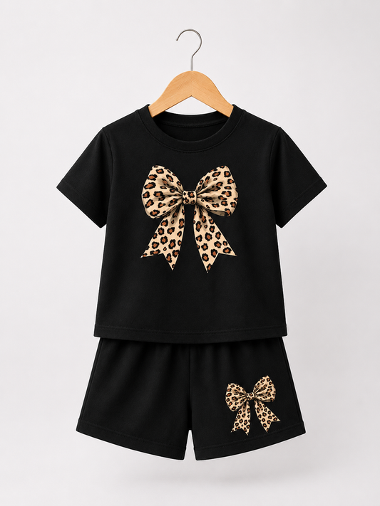 Girls’ Leopard Bow T-Shirt & Shorts Set (3mths-6yrs)