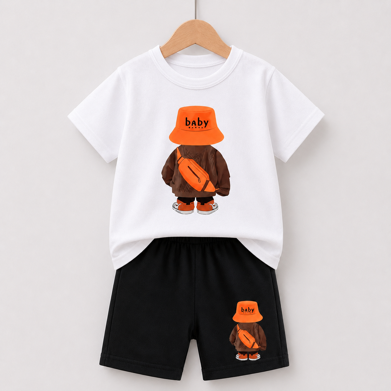 Baby White T-Shirt & Black Shorts Set (3mths-6yrs)