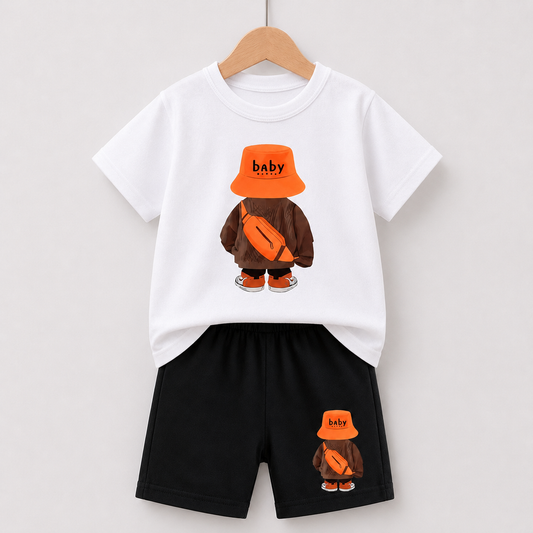 Baby White T-Shirt & Black Shorts Set (3mths-6yrs)