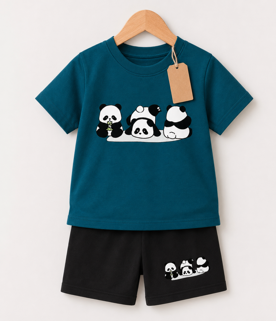 Teal Panda 2pcs  Printed T-shirt Set (3mths-6yrs)