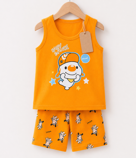 Orange Happy Dance Sleeveless  Printed T-shirt & Pant set (3M-7yrs)