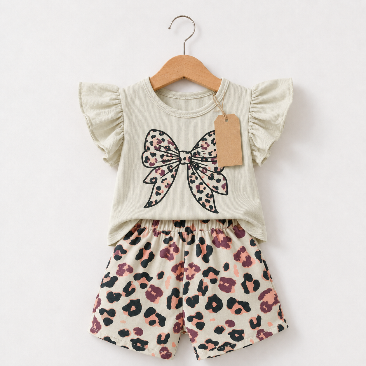 Leopard Bow Ruffle T-Shirt & Shorts Set (3mths-6yrs)