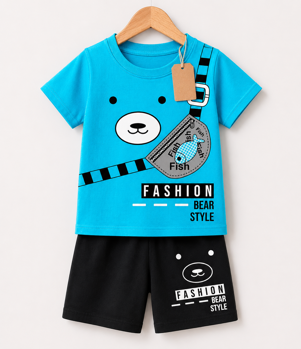Turquoise Fashion Bear  2pcs  Printed T-shirt Set (3mths-6yrs)