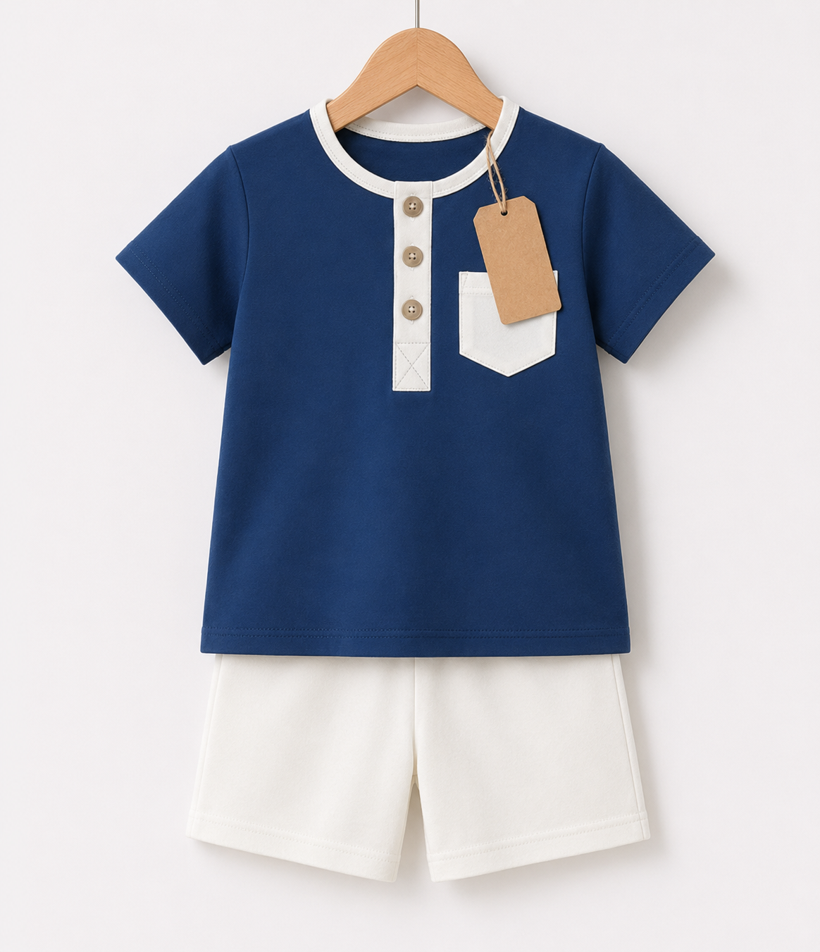 Navy Pocket   Printed T-shirt Set(1yrs-7yrs)
