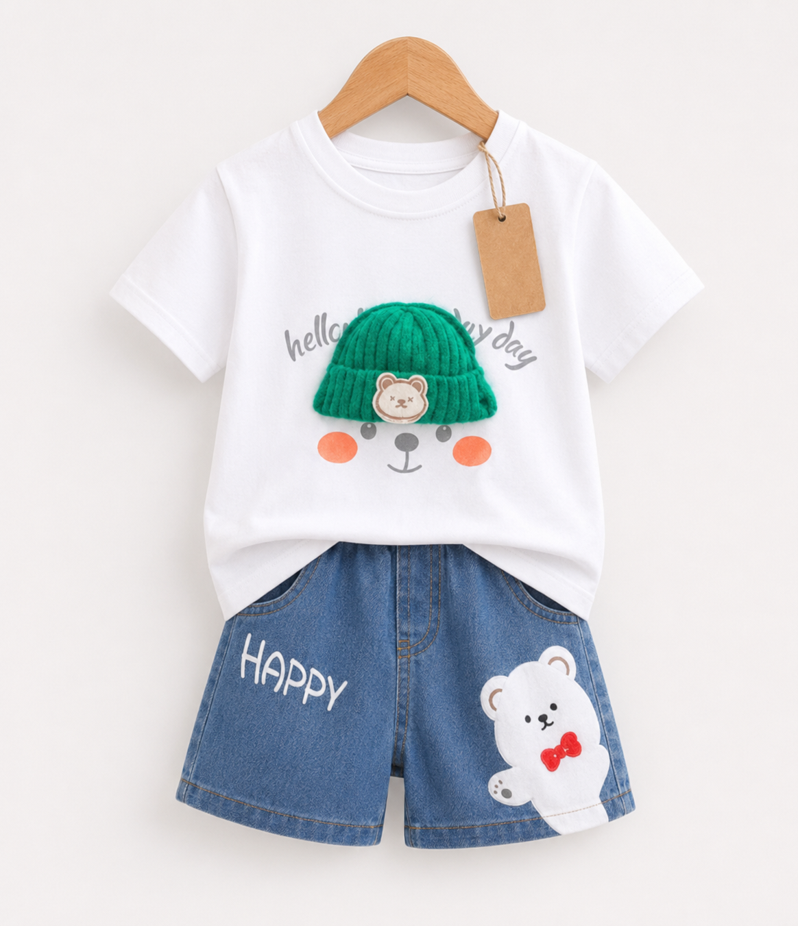 White Bear 2-Piece Set Matching Denim Shorts (1yrs -6yrs)