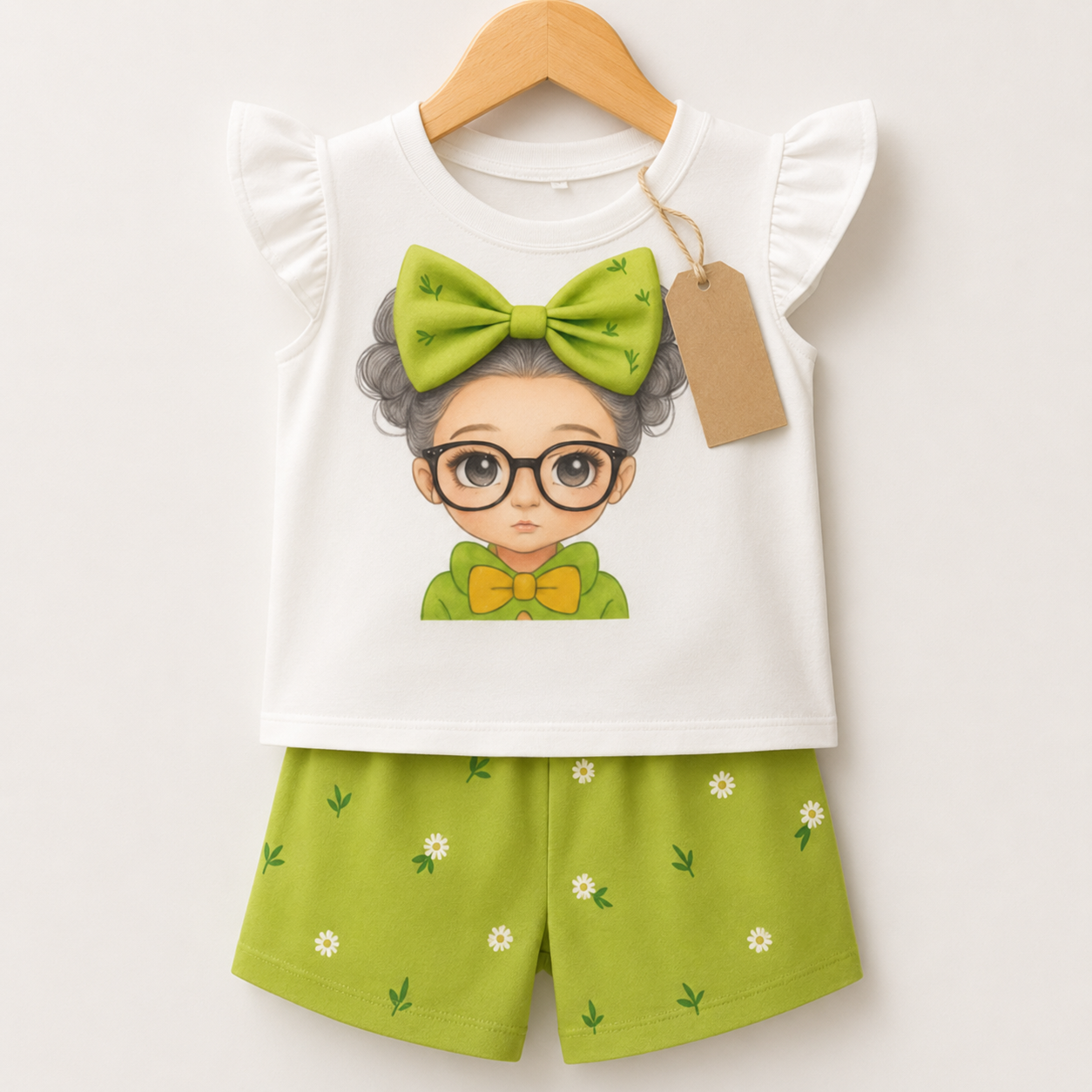Green Bow Girl T-Shirt & Shorts Set (3mths-6yrs)