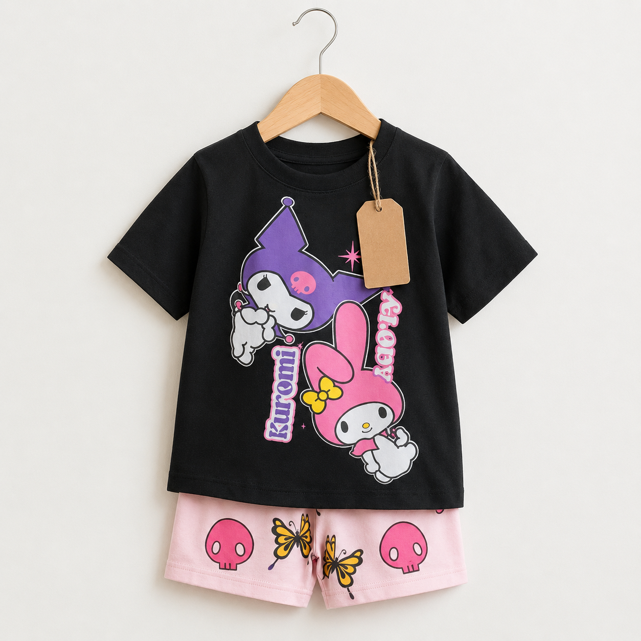 Kuromi Melody Pink Shorts Girls Set (3mths-7yrs)