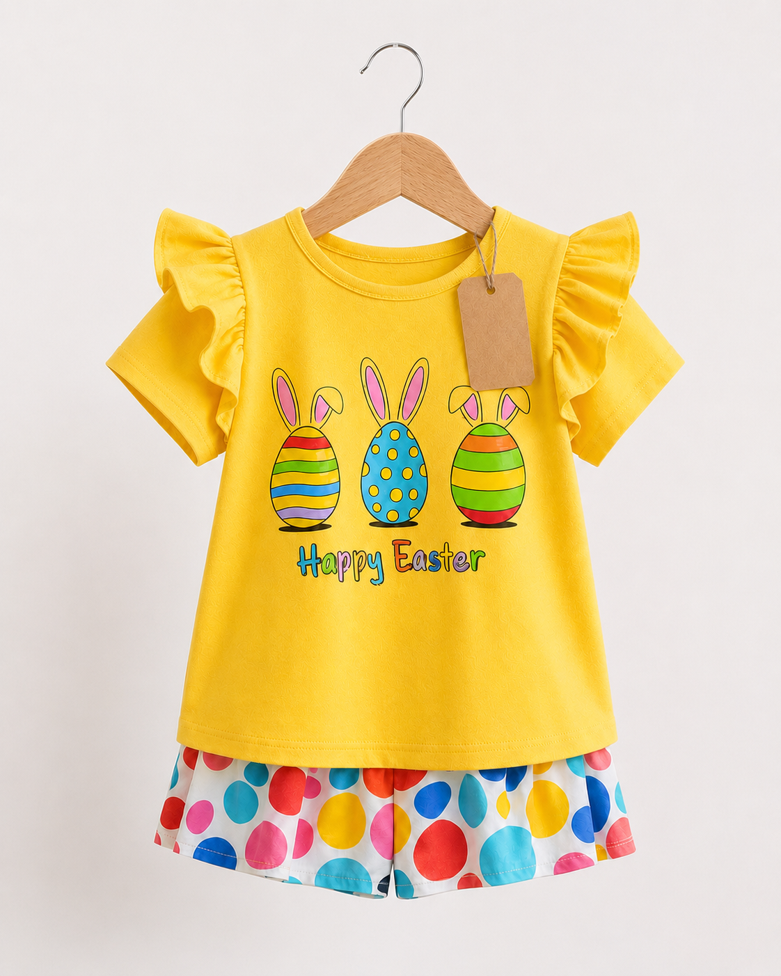 Happy Easter Yellow Girls Top & Shorts Set (3mths-7yrs)