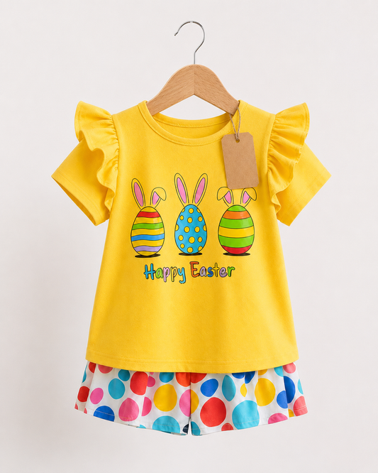 Happy Easter Yellow Girls Top & Shorts Set (3mths-7yrs)