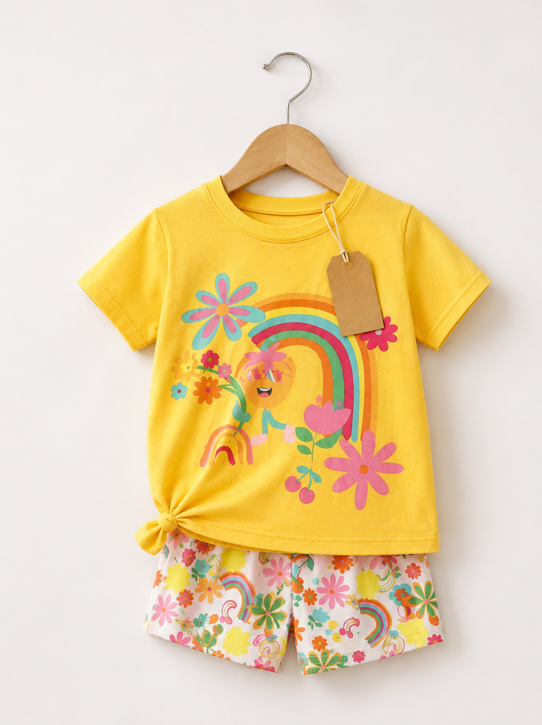 Yellow Rainbow Top & Printed Shorts Set (3mths-6yrs)