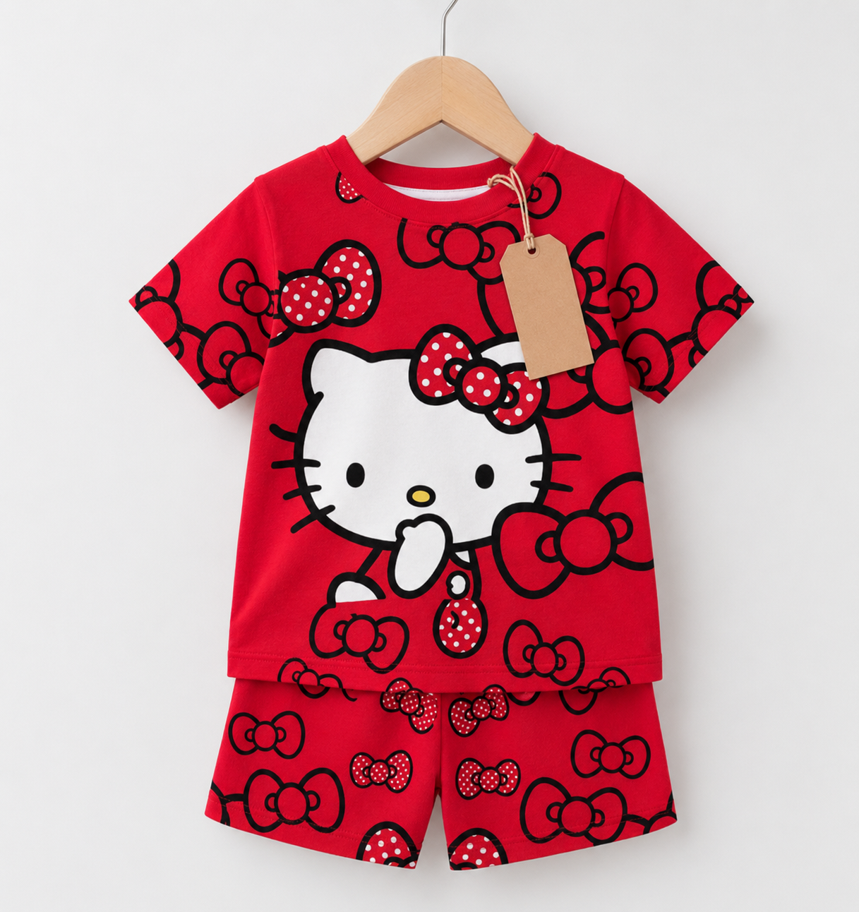 Red Cartoon Bow Top &amp; Shorts Set (3M-7yrs)
