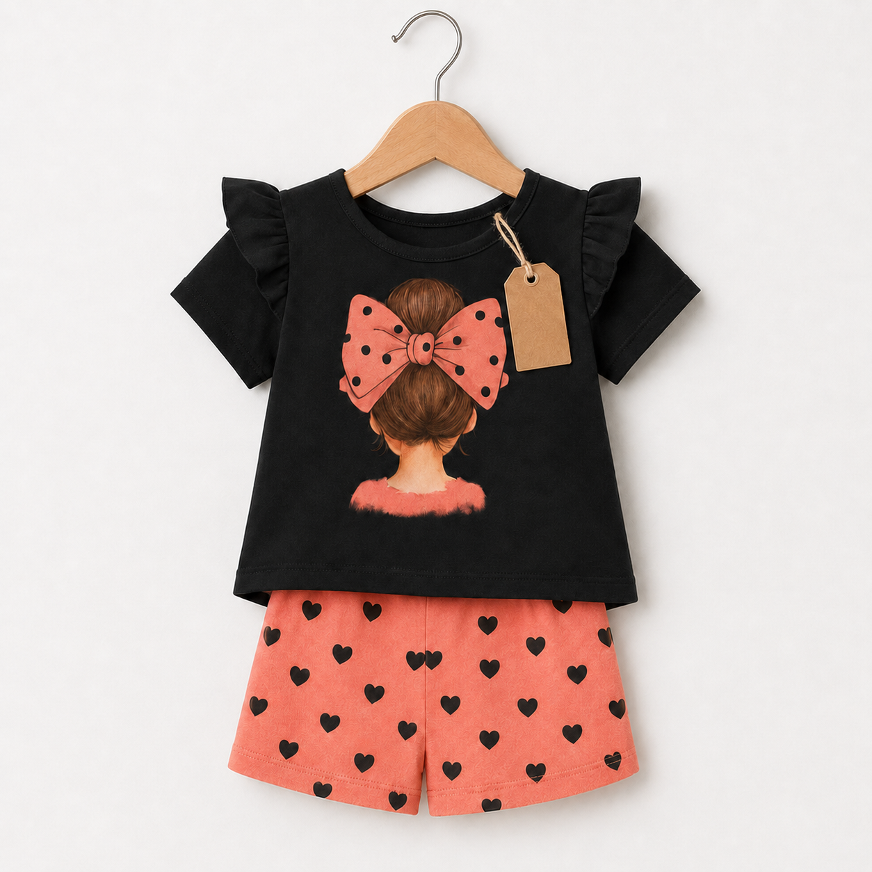 Bow Girl Heart Print Kids Dress Set (3mths-6yrs)