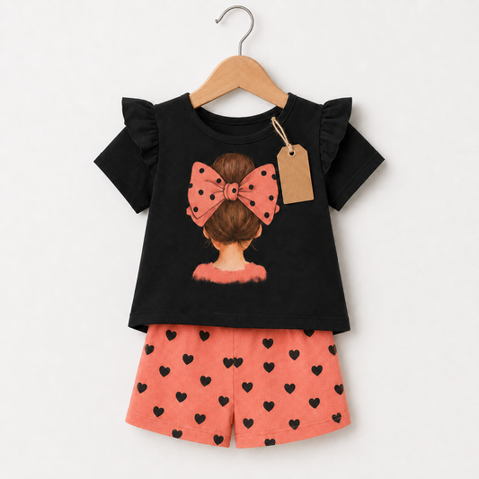 Bow Girl Heart Print Kids Dress Set (3mths-6yrs)