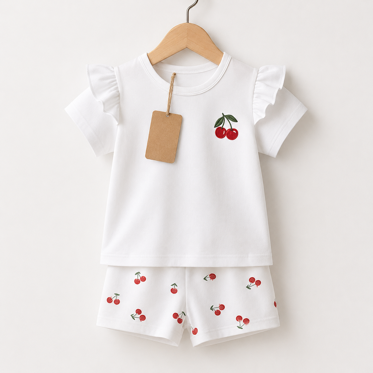Cherry Ruffle White Girls Set(3mths-6yrs)