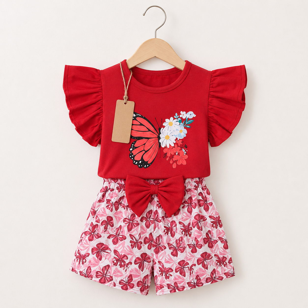 Red Butterfly Bow Girls Set (3mths-7yrs)