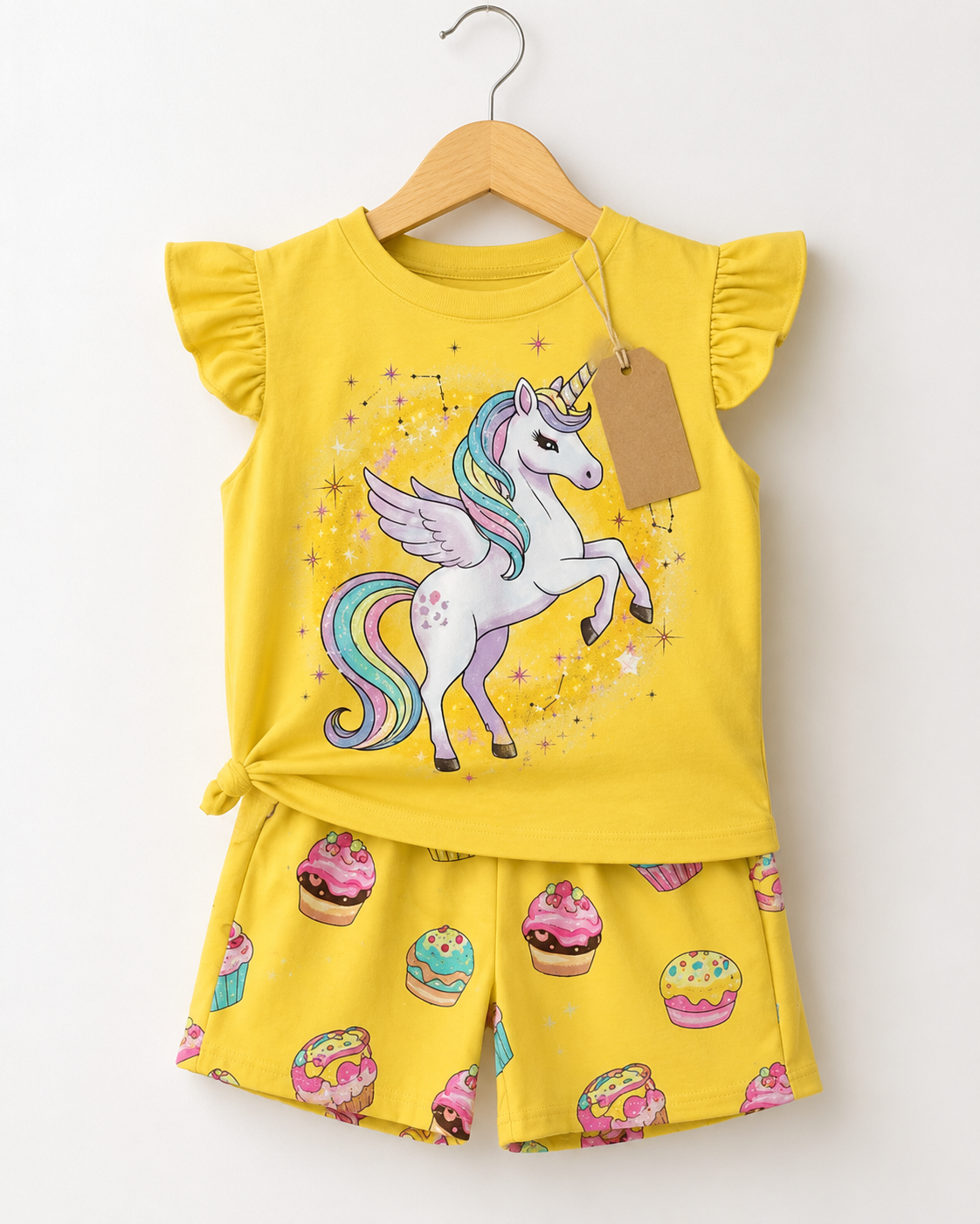 Yellow Unicorn Cupcake Kids Outfit Set (3mths-6yrs)