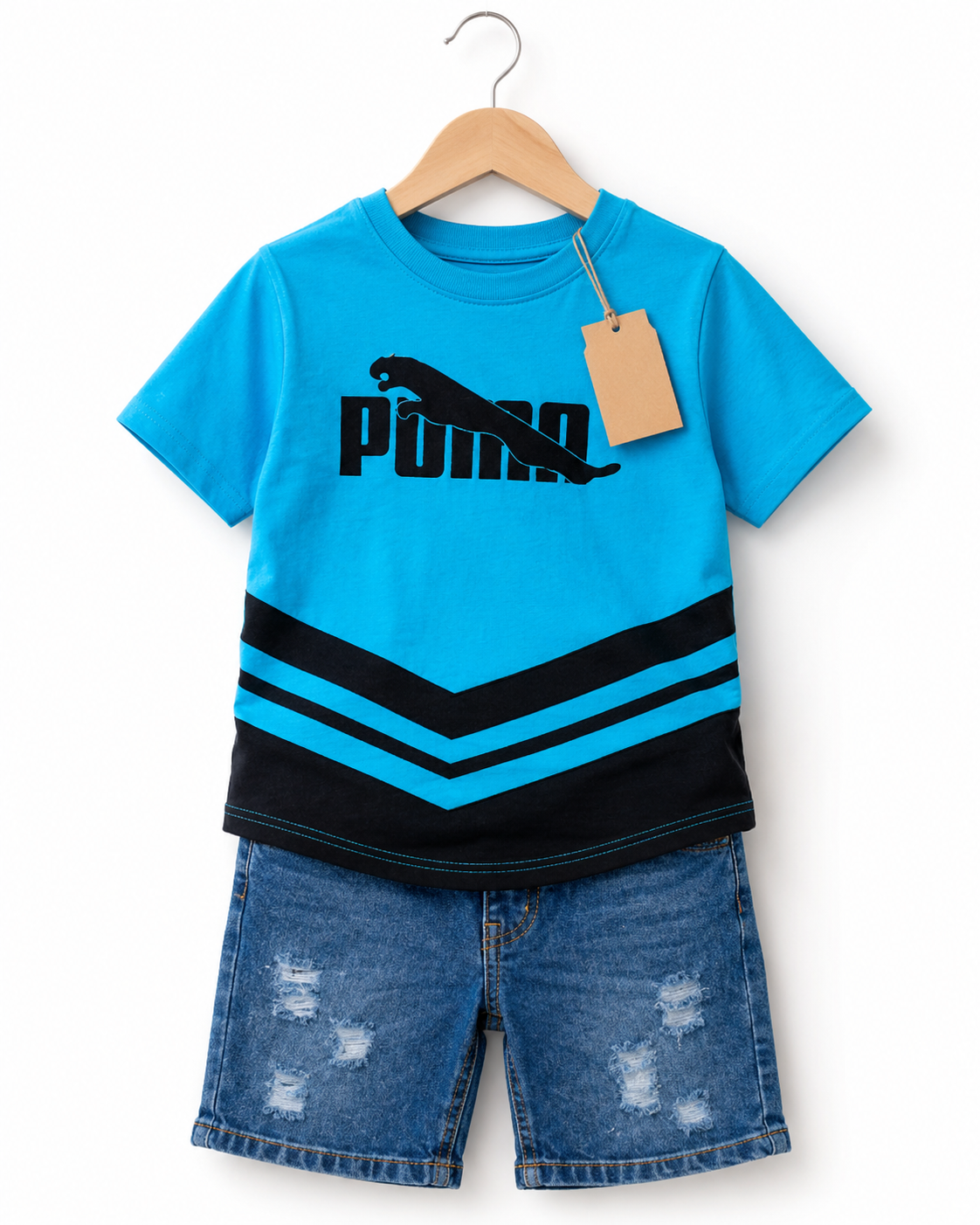 Kids Blue Graphic T-Shirt &amp; Denim Shorts Set (1yrs-7yrs)