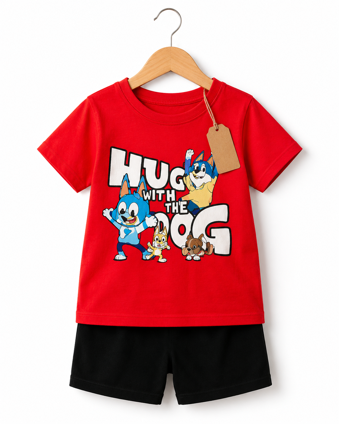 Kids Red Dog Graphic T-Shirt & Black Shorts Set(3mths-6yrs)