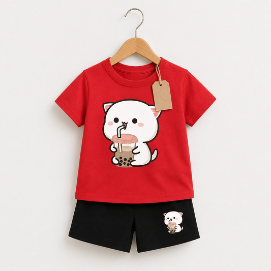 Cute Cat Red Kids Outfit (3mths-6yrs)