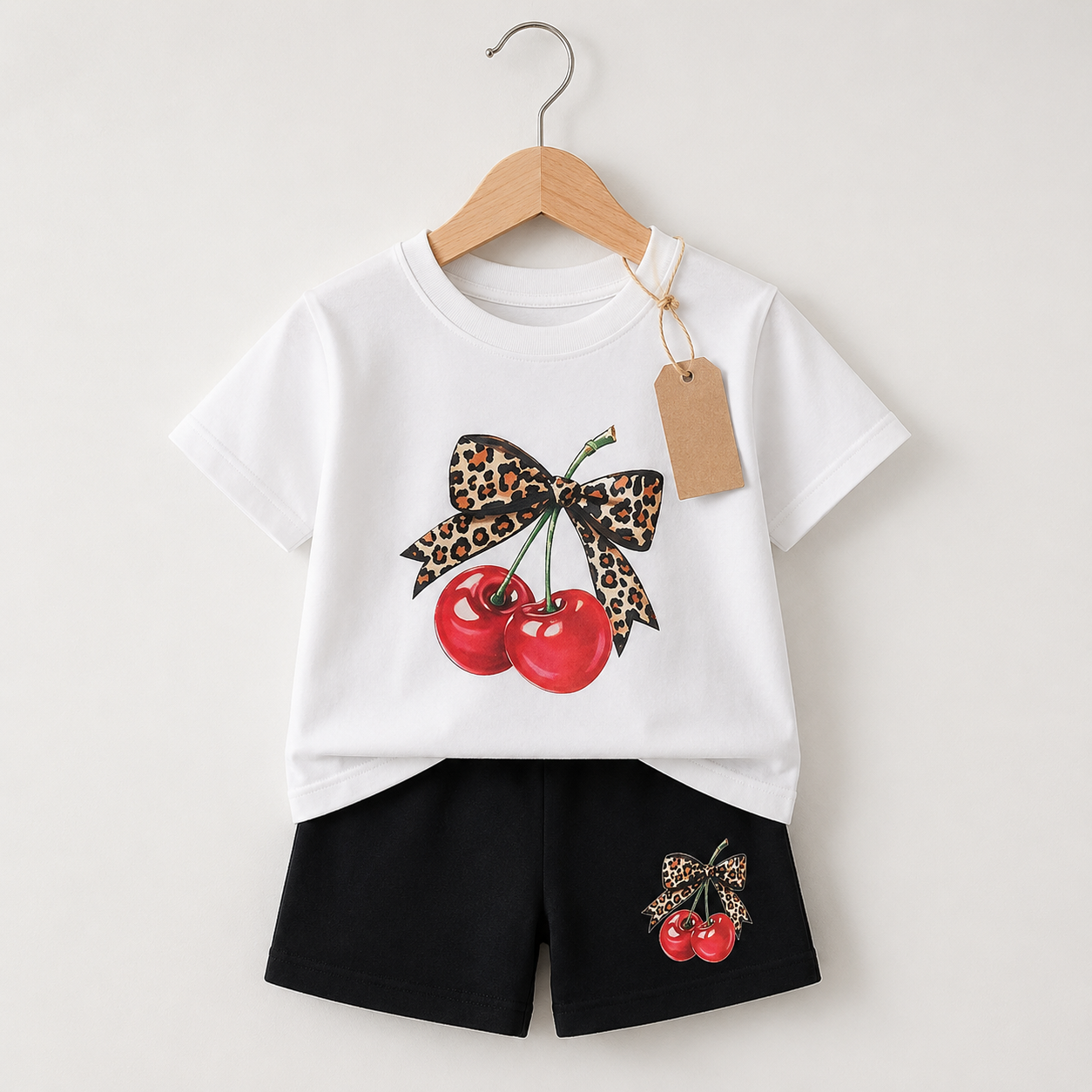 Cherry Bow White Girls Outfit (1yrs-6yrs)
