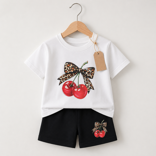 Cherry Bow White Girls Outfit (1yrs-6yrs)