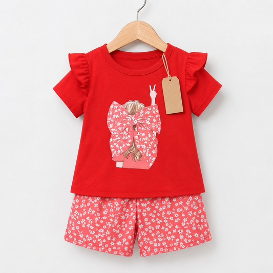 Red Bow Floral Girls Set (3mths-6yrs)