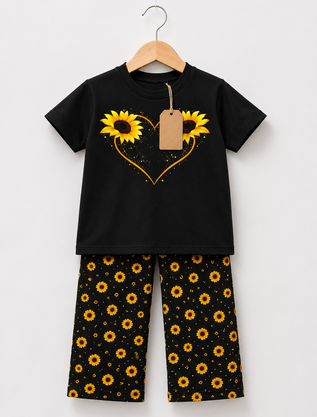 🌻 Girls Sunflower Printed T-Shirt & Full  Pant Set(2yrs -12yrs)