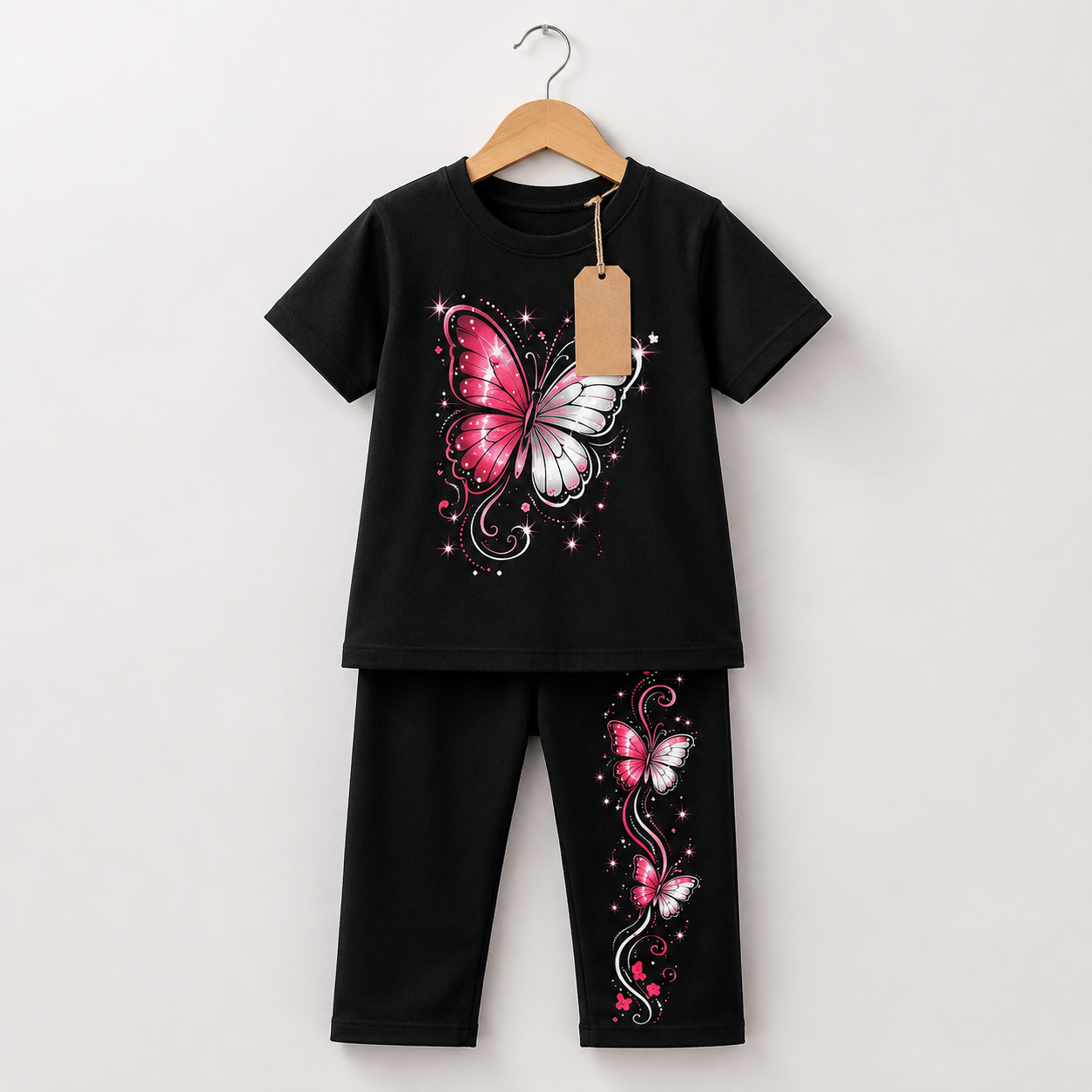 🦋 Girls Butterfly Printed T-Shirt & Full Pant Set  (2yrs -12yrs)