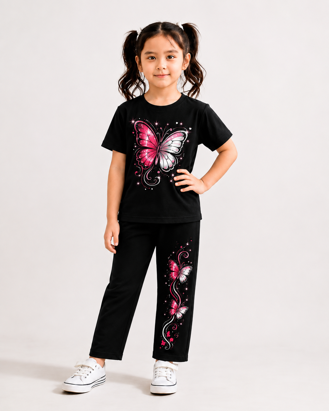 🦋 Girls Butterfly Printed T-Shirt & Full Pant Set  (2yrs -12yrs)