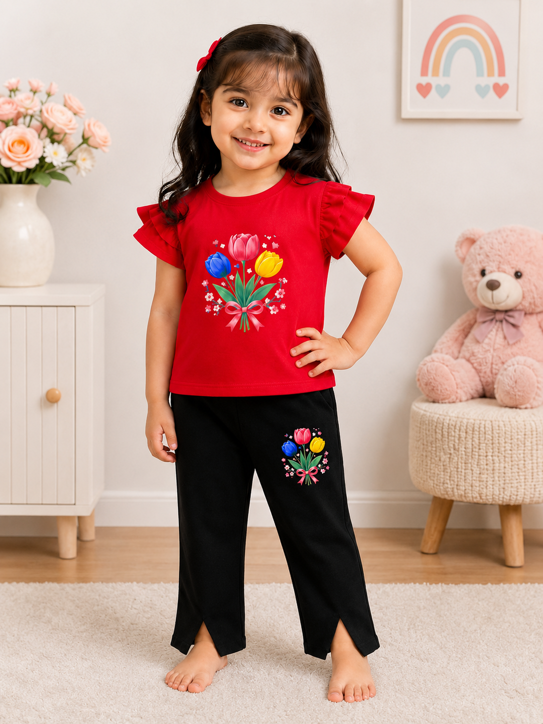 Girls' Floral Print Top & Full Pant Set (3m-12yrs)