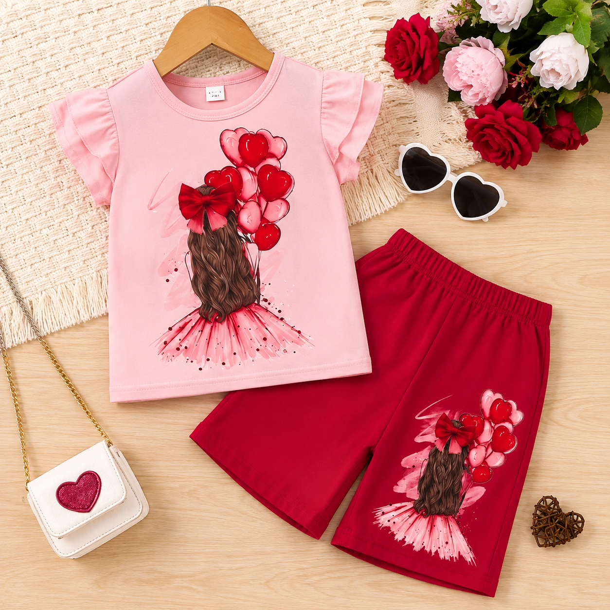 Girls' Heart Balloon Print T-Shirt & Shorts Set (3mths-6yrs)