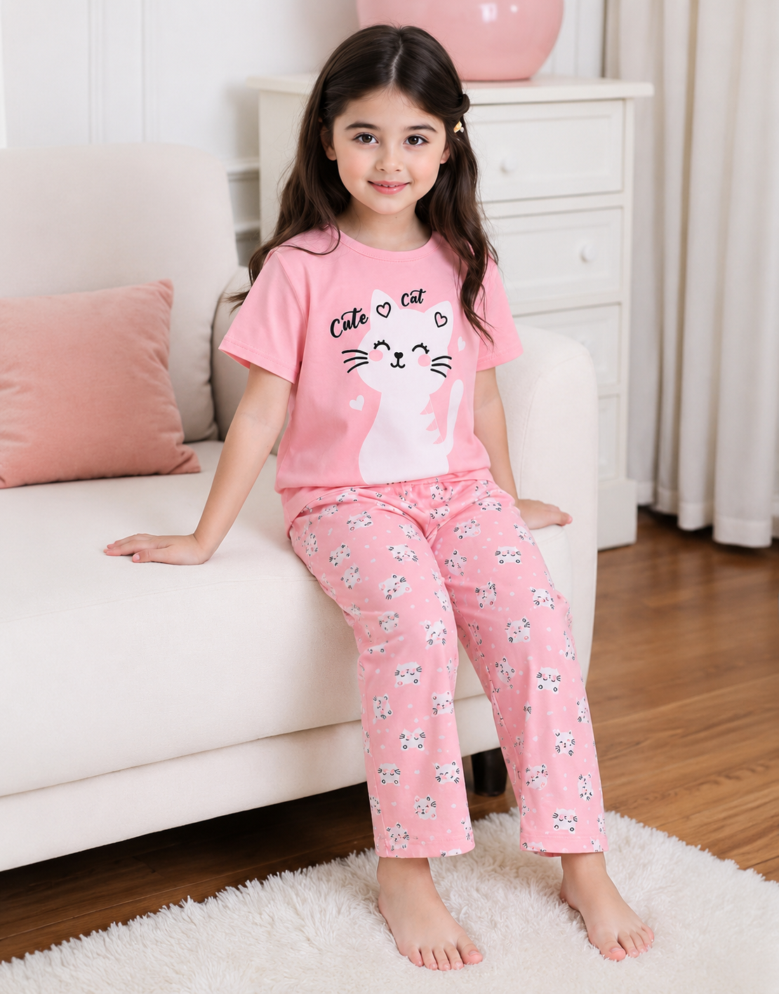 💖 Cute Cat Girls Night Suit Set (2yrs -12yrs)