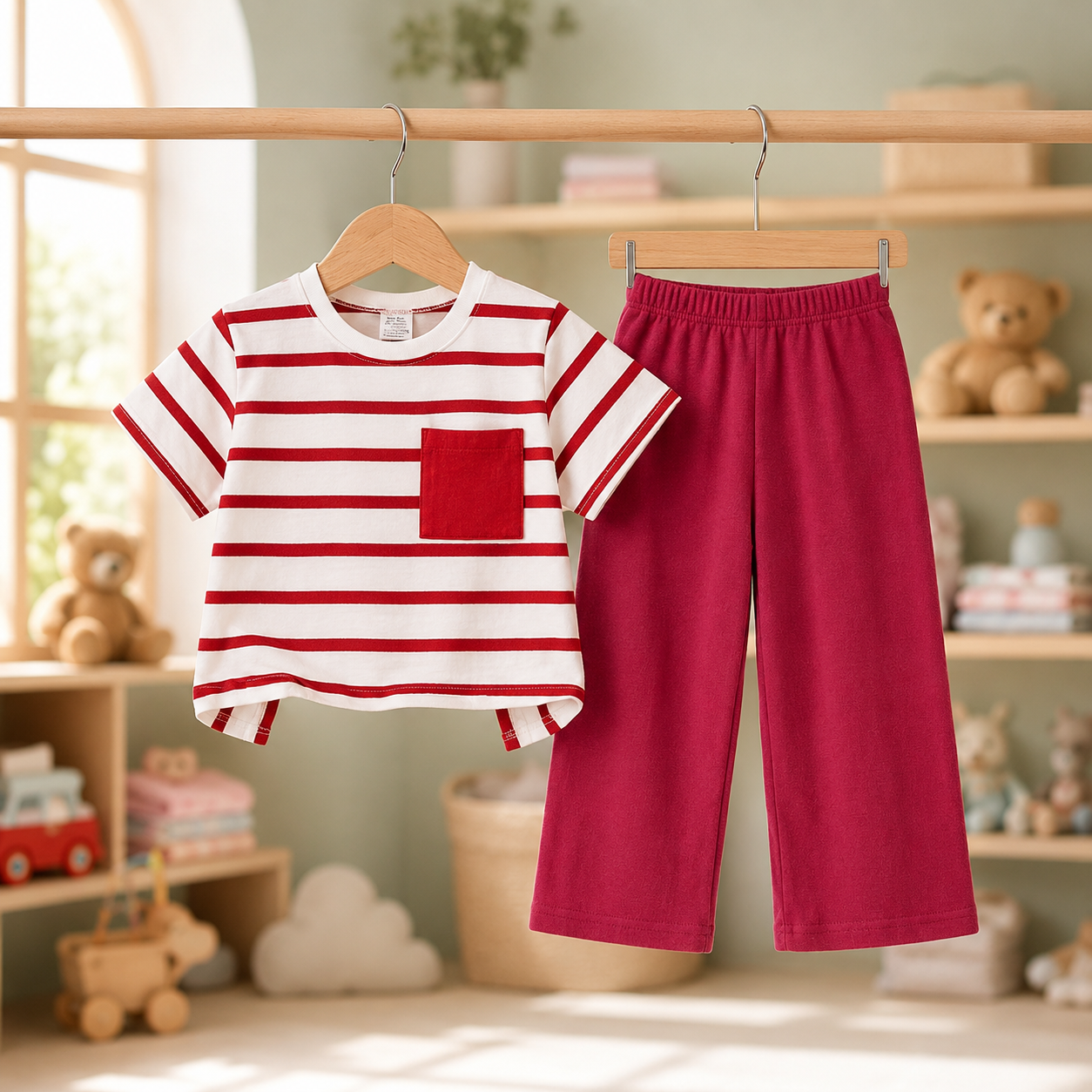 Baby Girls Stripe T-shirt with Wide Leg Pant Set  (2yrs-12yrs)