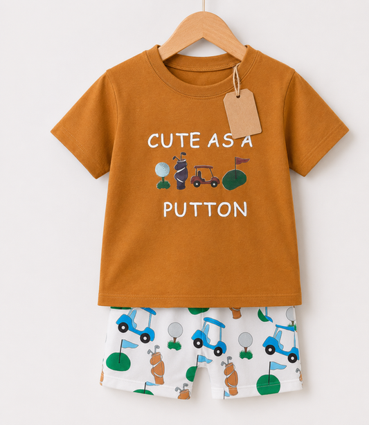 Cute As A Putton Golf 2pcs  Printed T-shirt Set (3mths-6yrs)
