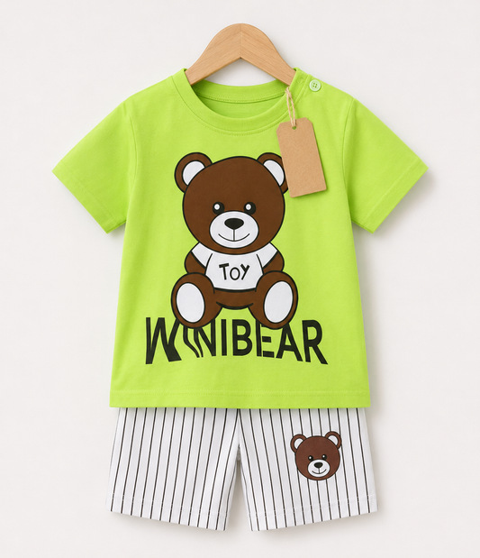 Lime Green Bear 2pcs  Printed T-shirt Set (3mths-6yrs)