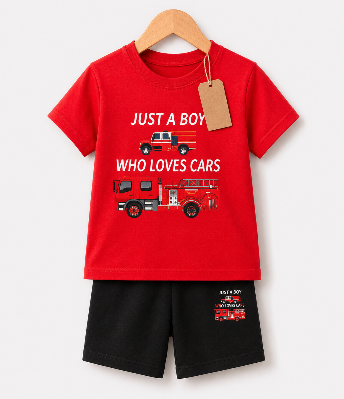 Red Cars T-Shirt & amp Black Shorts 2pcs  Printed T-shirt Set(3mths-6yrs)