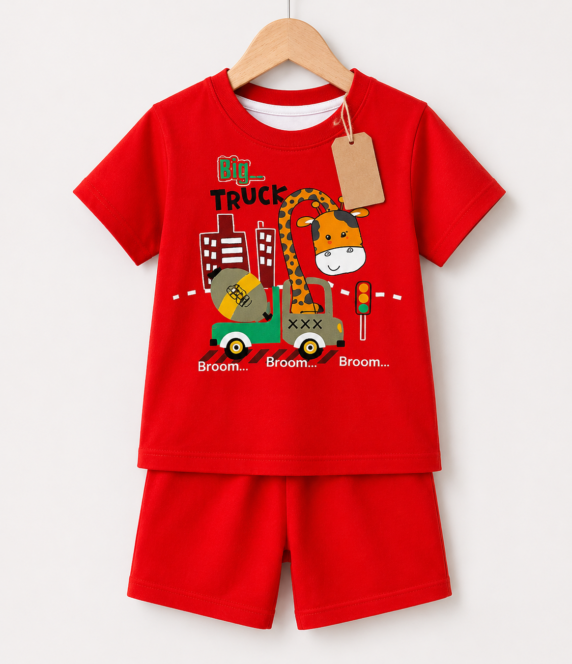 Red Big Truck T-Shirt & Shorts Set(3mths-7yrs)